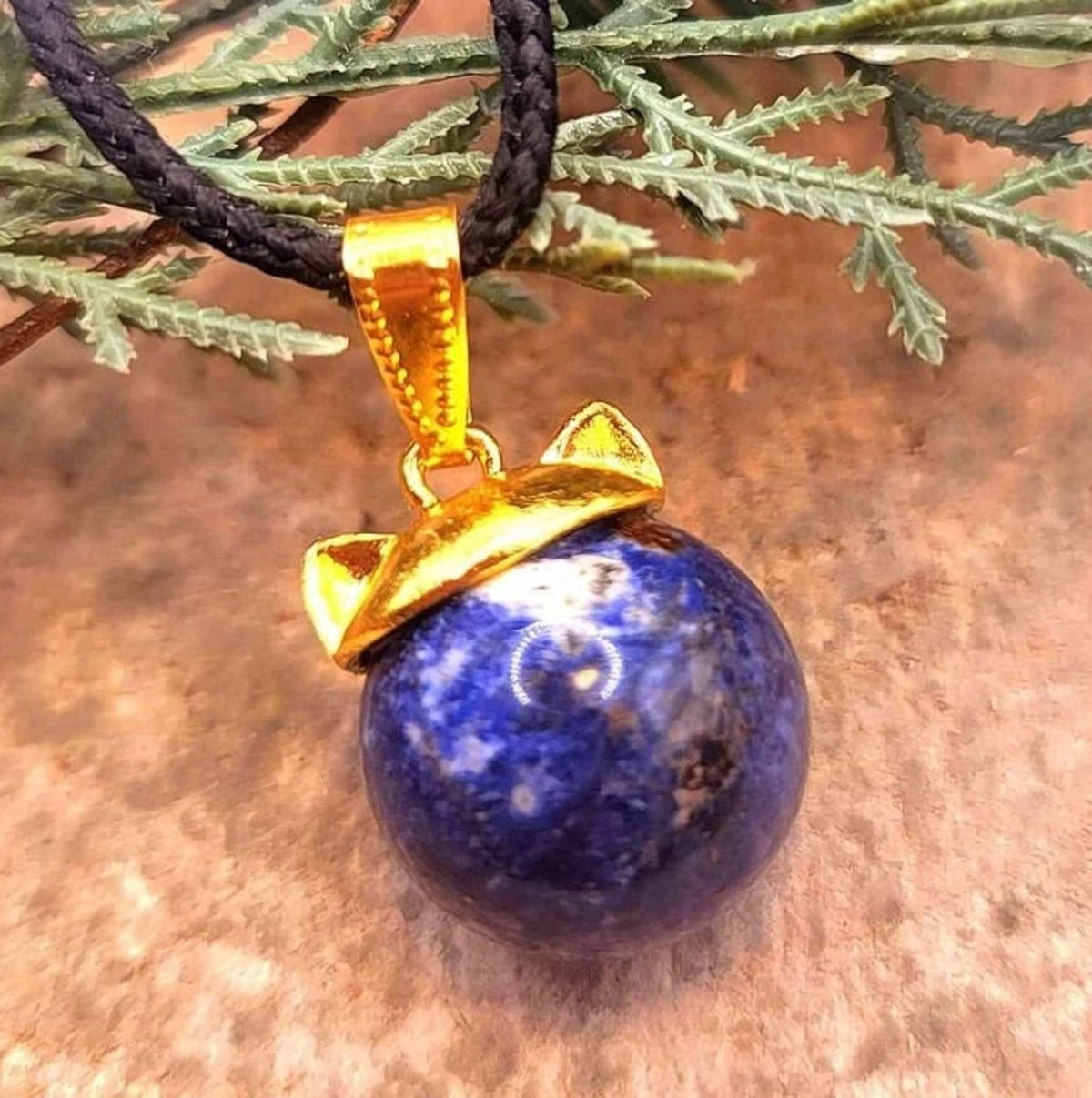 Blue Sodalite Sphere Cat Ear Pendant Necklace HD
