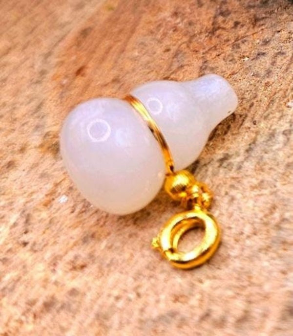Stone carved blessing gourd gold accent pendant necklace stone detail — My Aura Gemstones