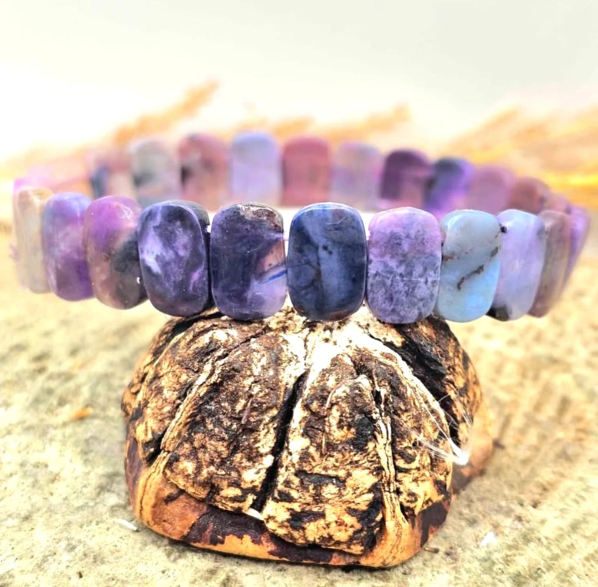 Genuine Sugilite Oblong Tile Bead Healing Crystal Bracelet