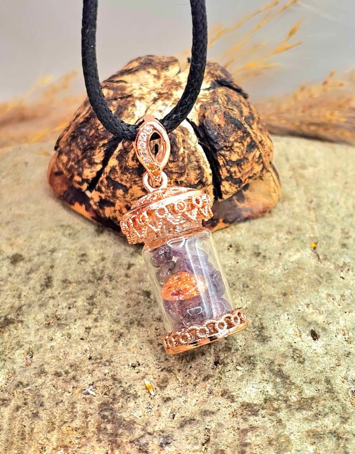 Natural Super Seven Crystal Chips Bottle Pendant Necklace HD