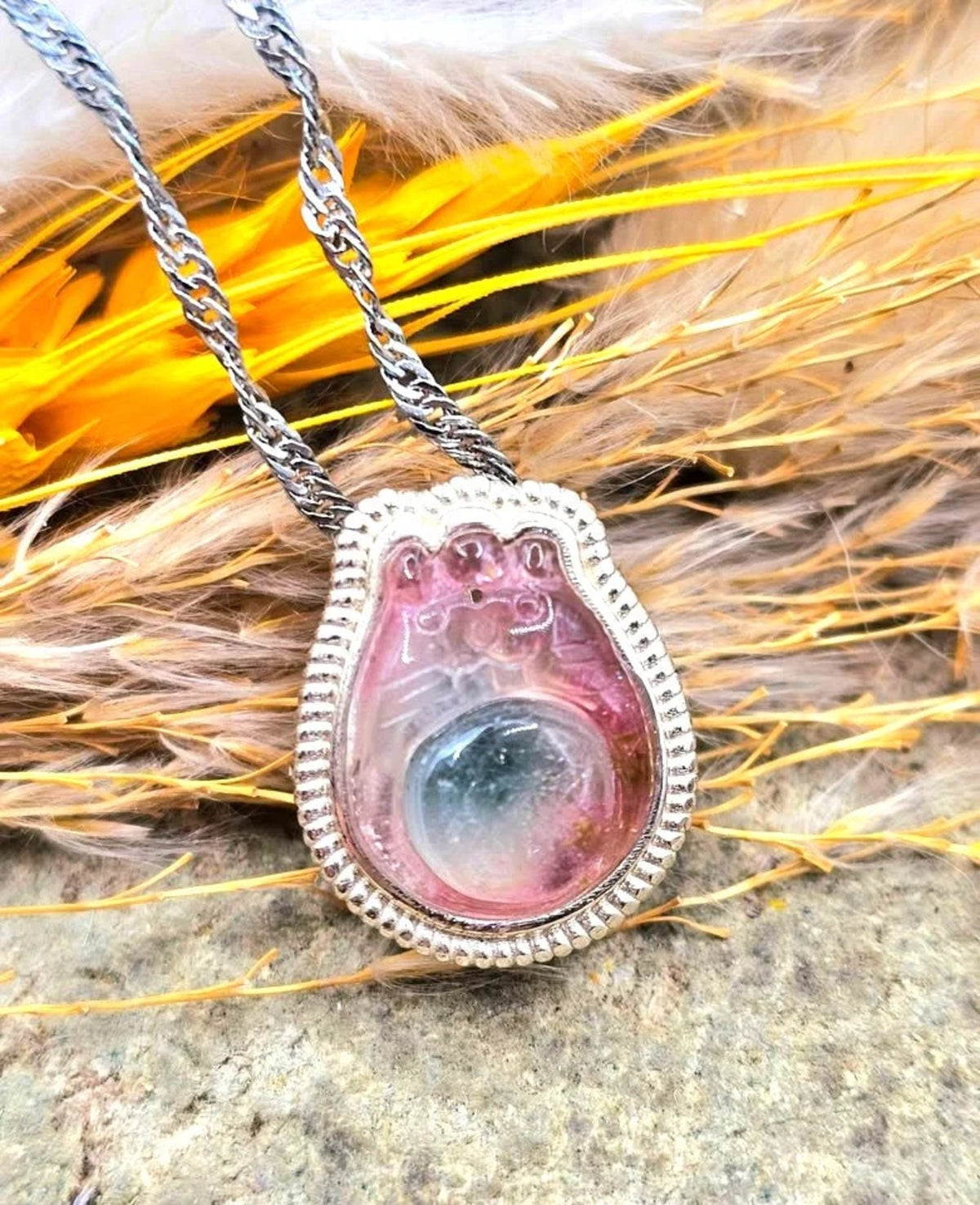 Premium Grade Watermelon Tourmaline 925 Hamster Charm Necklace HD